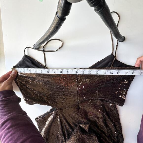 HALSTON Chloe Gown Maxi Dress in Sequins Espresso Brown Size 12 - Picture 15 of 16